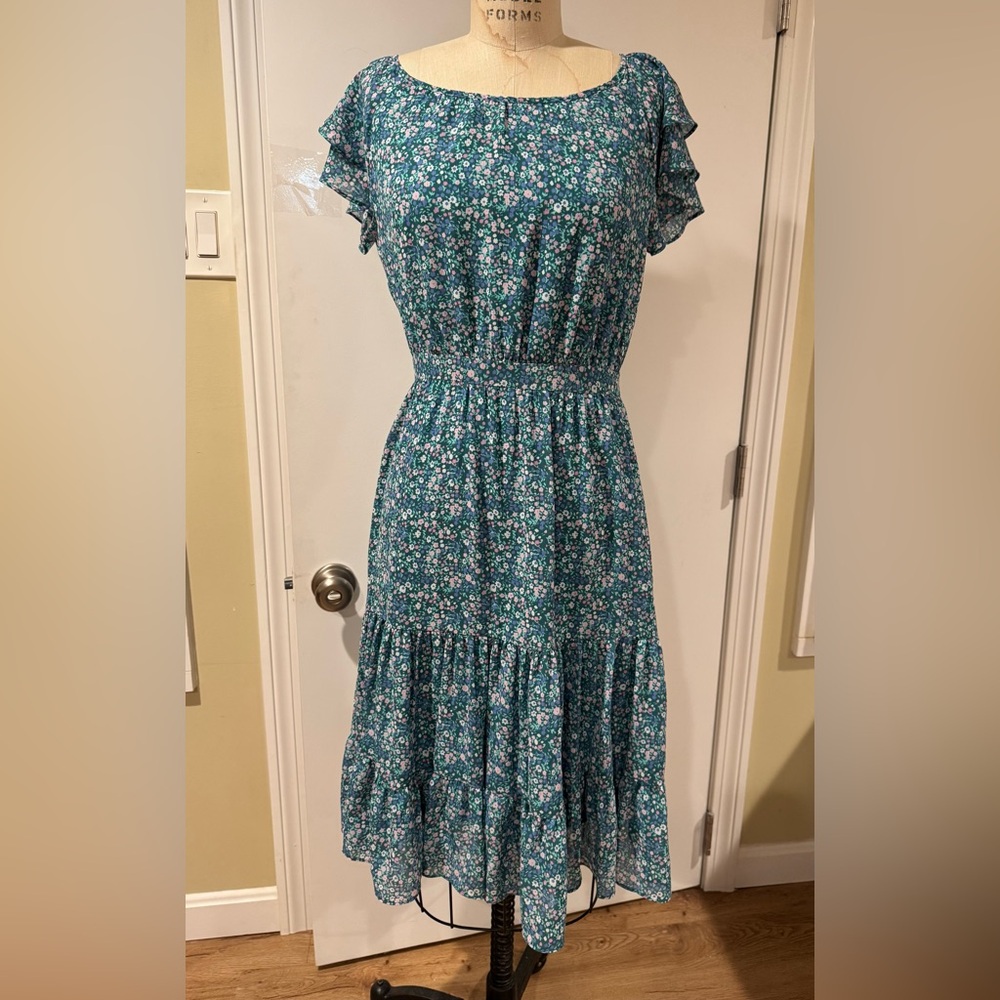 J-Crew Women’s Floral Blue Green Dress Size 4